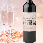 Friends forever rose gold glitter silver photo wine label<br><div class="desc">A gift for your best friend(s) for birthdays, a Bridal Shower, Christmas or a special event. The text: Best Friends Forever, written with a trendy hand lettered style script. Personalise and use 3 of your own photos and names. A black frame around the pictures. A trendy rose gold faux metal...</div>