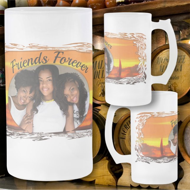 Friends Forever Sailboat Sunset 1300 Frosted Glass Beer Mug (Creator Uploaded)