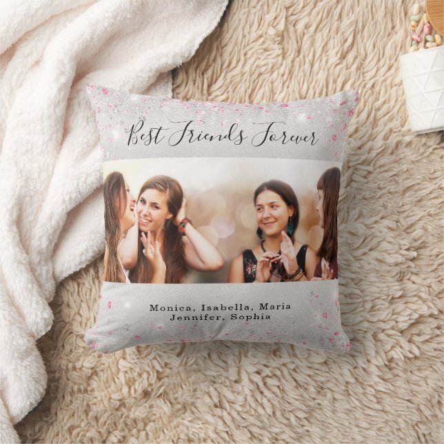 Friends forever silver pink glitter photo cushion (Blanket)