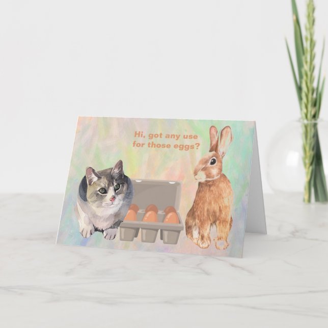 FRIENDS Funny Cat and Bunny Rabbit Easter Card (Front)