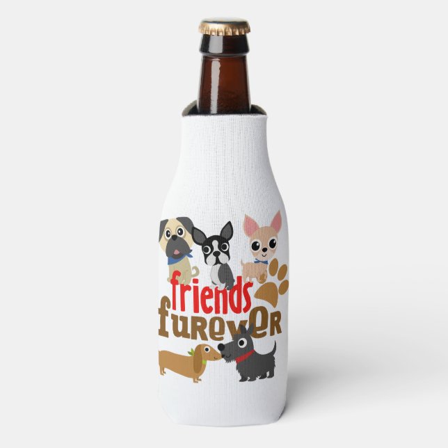 Friends Furever Dogs Puppies Bottle Cooler (Bottle Front)