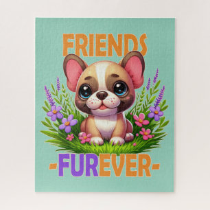 Friends Furever pun. Cute French Bulldog puppy dog Jigsaw Puzzle