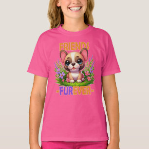 Friends Furever pun. Cute French Bulldog puppy dog T-Shirt