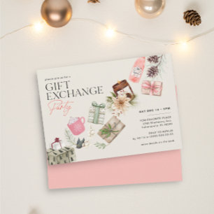 Friends Gift Exchange Pink Holiday Party Invitation