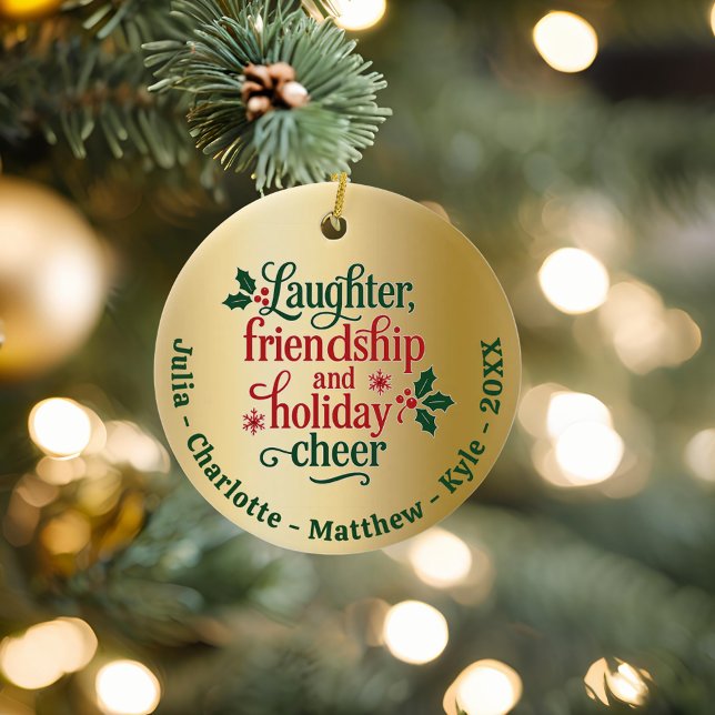 Friends gold red green typography Christmas Ceramic Tree Decoration (Creator Uploaded)