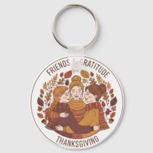 Friends & Gratitude Hugging Girls Thanksgiving Key Ring