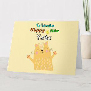 Friends Happy New Year 1 January cat New Year Card