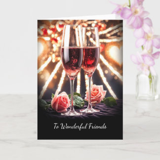 Friends Happy Wedding Anniversary Pink Champagne Card