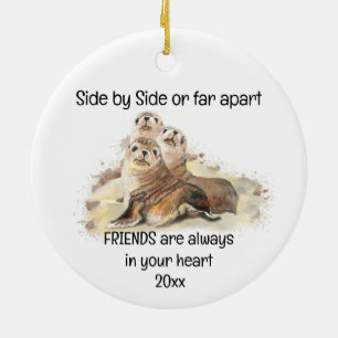 Friends in your Heart Quote Seals Animal Humor Ceramic Tree Decoration