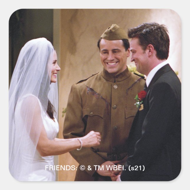 FRIENDS™ | Joey Marries Monica & Chandler Square Sticker (Front)