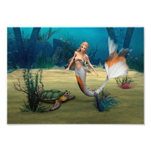 Friends Mermaid und Turtle Photo Print