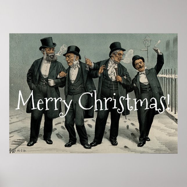 Friends Merry Christmas Celebration Vintage Poster (Front)