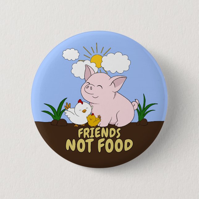 Friends Not Food - Cute Pig and Chicken 6 Cm Round Badge (Front)