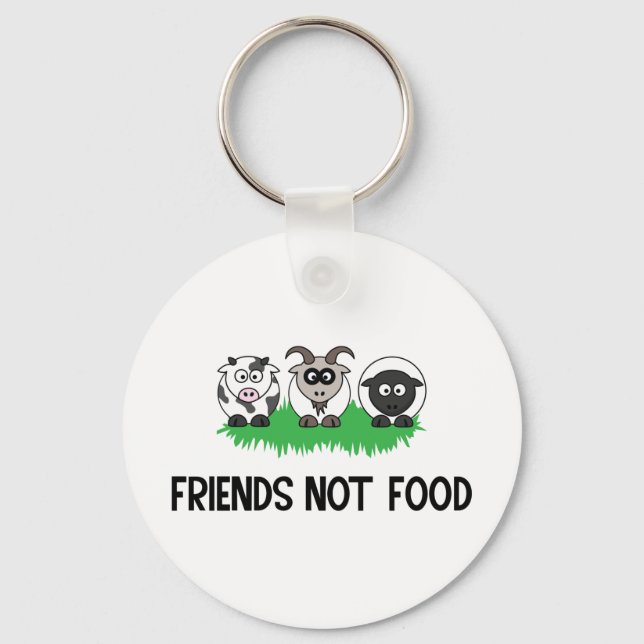 Friends Not Food, Gifts for Vegan Vegetarian Key Ring (Front)