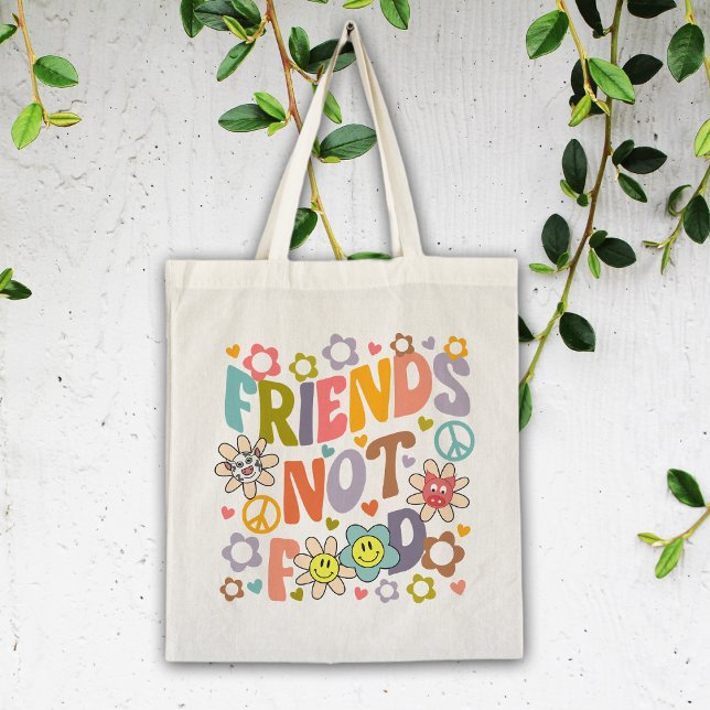 Friends Not Food, Trendy Flowers Retro Tote Bag (Creator Uploaded)