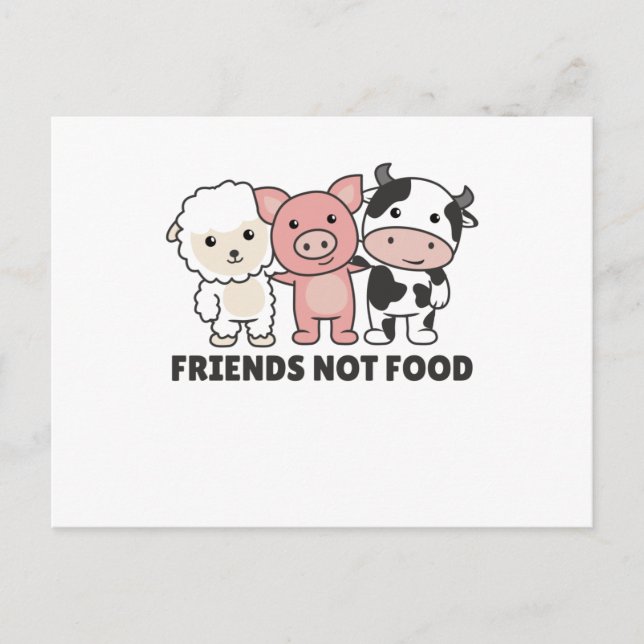 Friends Not Food Vegan Sheep Pig Cow Postcard (Front)