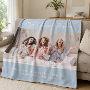 Friends photo dusty blue names fleece blanket
