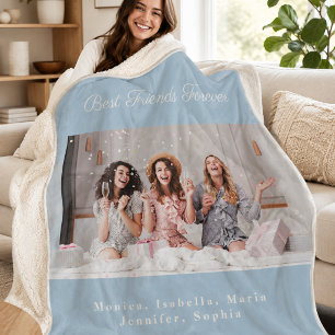Friends photo dusty blue names fleece sherpa blanket