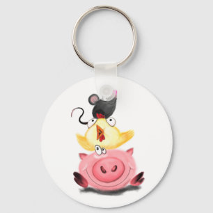 Friends Piggy Chick and Mouse Keychain