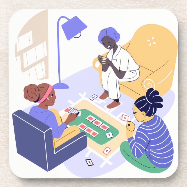 Friends Playing Cards Together Indoors Coaster (Front)