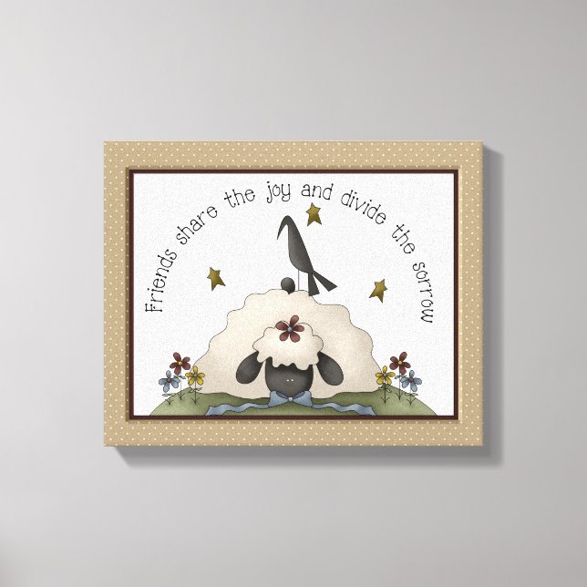 Friends Primitive Country Sheep & Crow Canvas Print (Front)