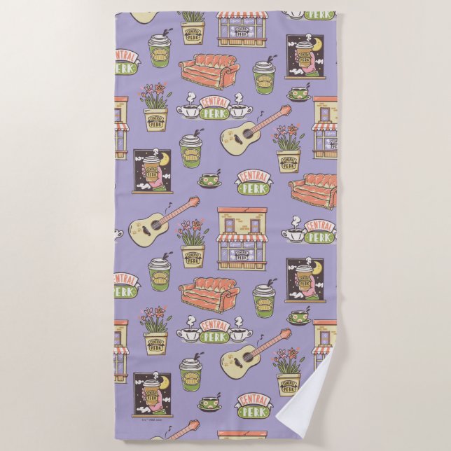 FRIENDS™ | Purple Icon Pattern Beach Towel (Front)