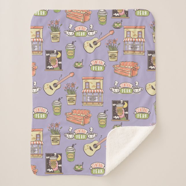 FRIENDS™ | Purple Icon Pattern Sherpa Blanket (Front)