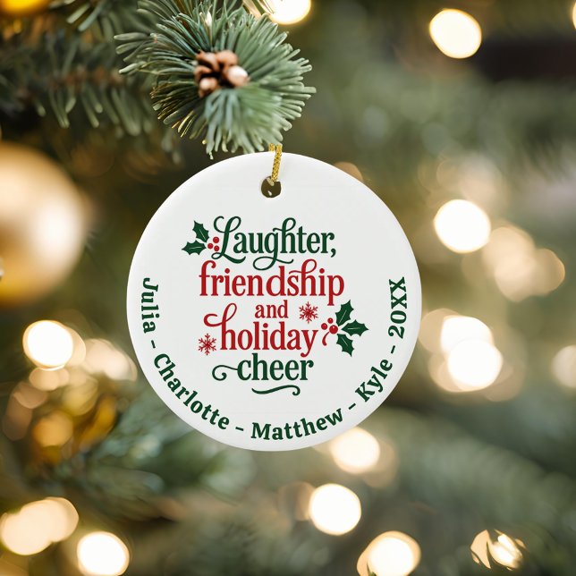 Friends red green typography Christmas Ceramic Tree Decoration (Creator Uploaded)