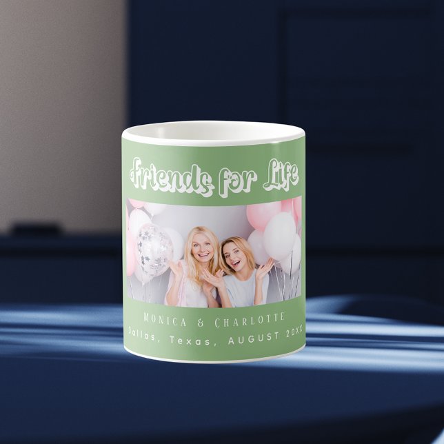Friends sage green photo names coffee mug (Creator Uploaded)