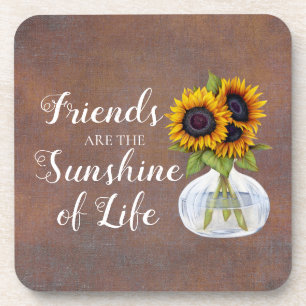 Friends Sunshine Life Sunflowers Vase Brown Rustic Coaster