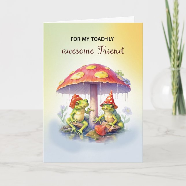 Friends Support Cute Frogs Under Mushrooms Card (Front)
