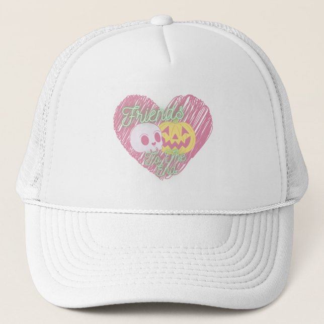 Friends to the end, Ghost and Skull  Trucker Hat (Front)