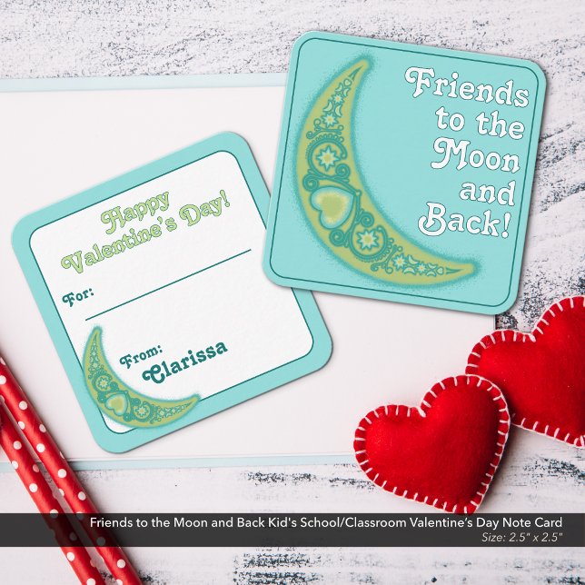 Friends to the Moon Kid's School Valentine's Day Card (Friends to the Moon and Back Kid's School/Classroom Valentine's Day Card)