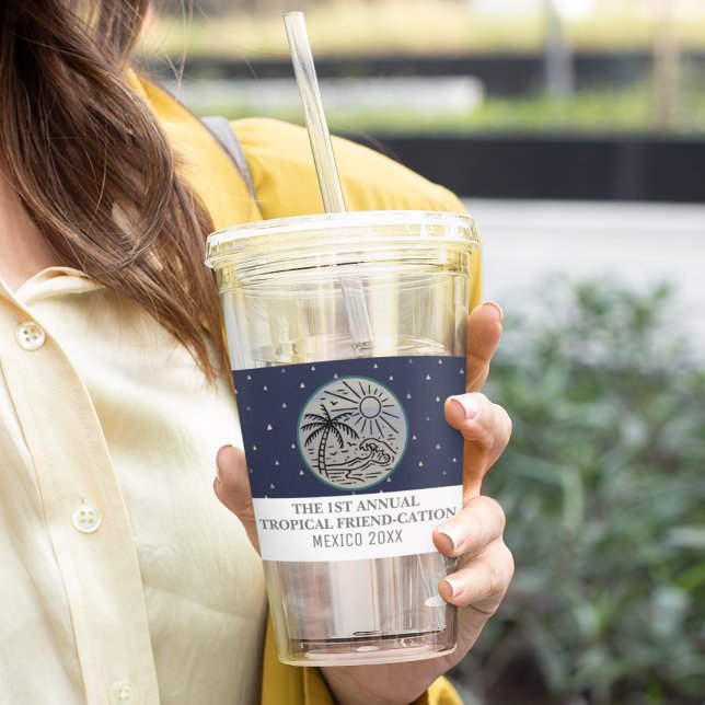 Friends Vacation Tropical Girls Trip Palm Trees Acrylic Tumbler (Creator Uploaded)