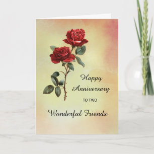 Friends Wedding Anniversary Two Red Roses Card