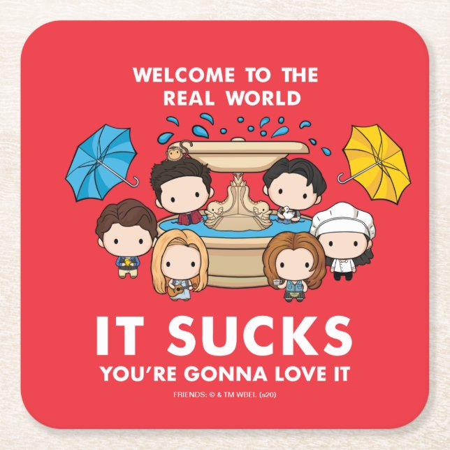 FRIENDS™ | Welcome to the Real World Chibi Square Paper Coaster (Front)