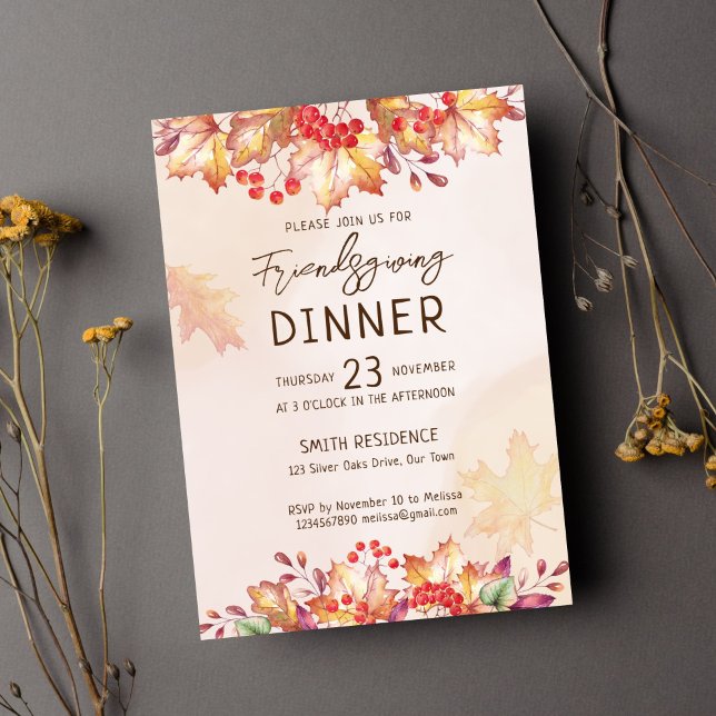 Friendsgivig Thanksgiving fall foliage Invitation (Freindsgiving thanksgiving dinner party template invitation instant download fall watercolor foliage)