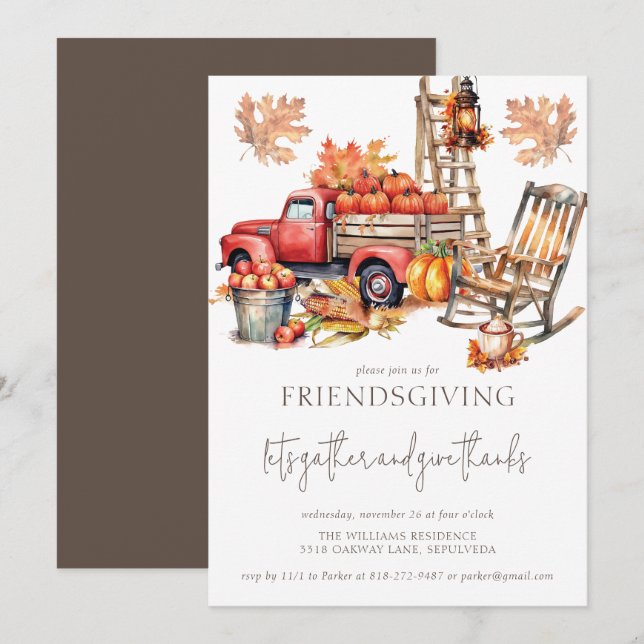 Friendsgiving Autumn Watercolor Truck Invitation (Front/Back)