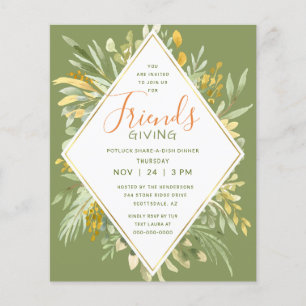 Friendsgiving Budget Gold Greenery Invitation