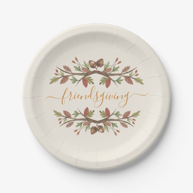 FRIENDSGIVING CUTE FALL FOLIAGE PAPER PLATES (Front)