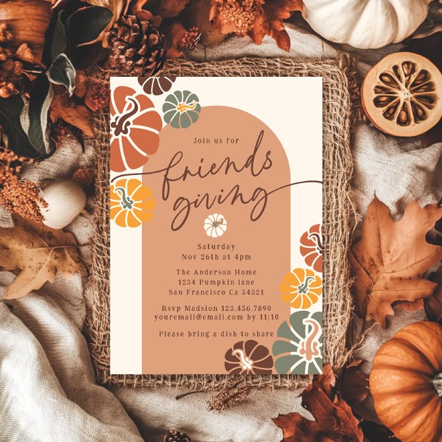 Friendsgiving Dinner Arch Fall Terracotta Pumpkins Invitation (Creator Uploaded)