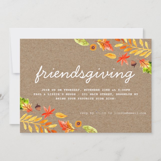 Friendsgiving Dinner Autumn Leaves Thanksgiving Invitation (Front)