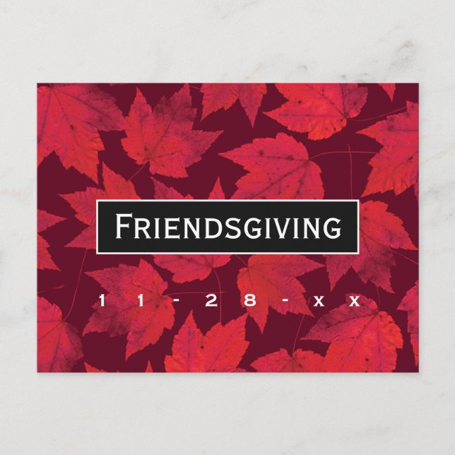 Friendsgiving Dinner Autumn Red Leaves Invitation Postcard (Front)