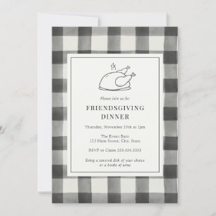 Friendsgiving Dinner Black Buffalo Plaid Invitation