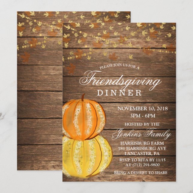 Friendsgiving Dinner Fall Pumpkin Invitation (Front/Back)