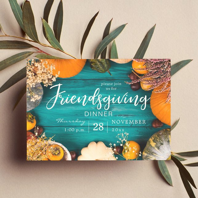 Friendsgiving Dinner Feast Blue Pumpkin Invitation (Creator Uploaded)