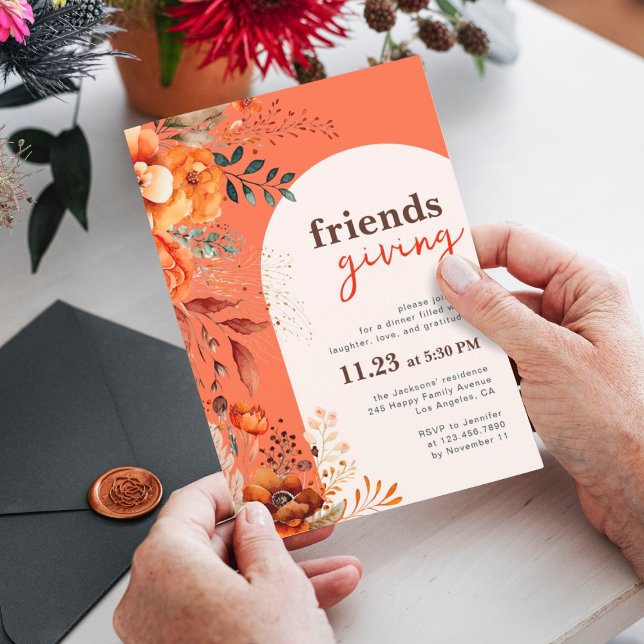 Friendsgiving dinner floral white arch invitation (Creator Uploaded)