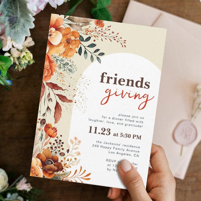 Friendsgiving dinner floral white arch invitation (Creator Uploaded)