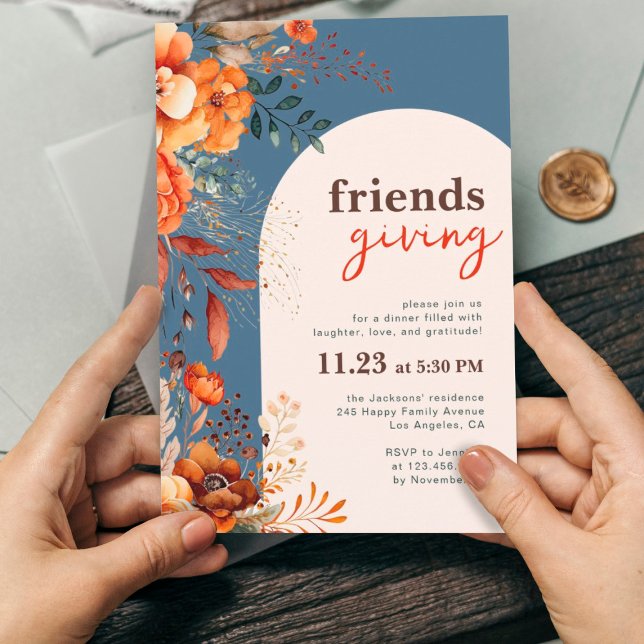 Friendsgiving dinner floral white arch invitation (Creator Uploaded)
