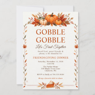 Friendsgiving Dinner Gobble Gobble Fall Pumpkin Holiday Card